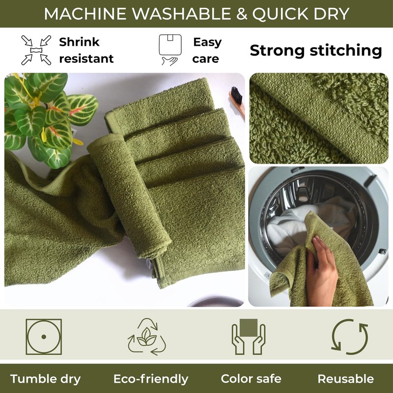 LIVINATI Sage Green 100% Cotton Wash Cloths for Showering Body and Face - 12"X12" 6 Pack Washcloths - Small Terry Towel Bath Rags for Adults and Kids Bathroom - Soft Absorbent