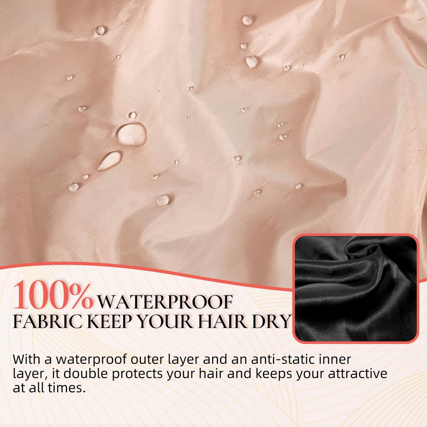 Extra Large Shower Cap for Women, Reusable Waterproof Shower Bonnet with Satin Lining, Double Layer Washable Bath Hair Cap for Braids, Locs, Long Thick Curly Hair, Natural Hair(Big Beige)