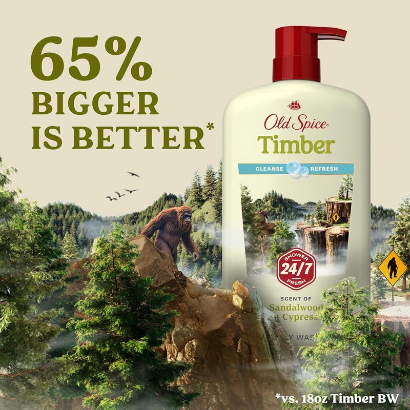 Old Spice Body Wash for Men - 24/7 Fresh Cleanse with Timber & Sandalwood Scent | 30 oz (Pack of 4)
