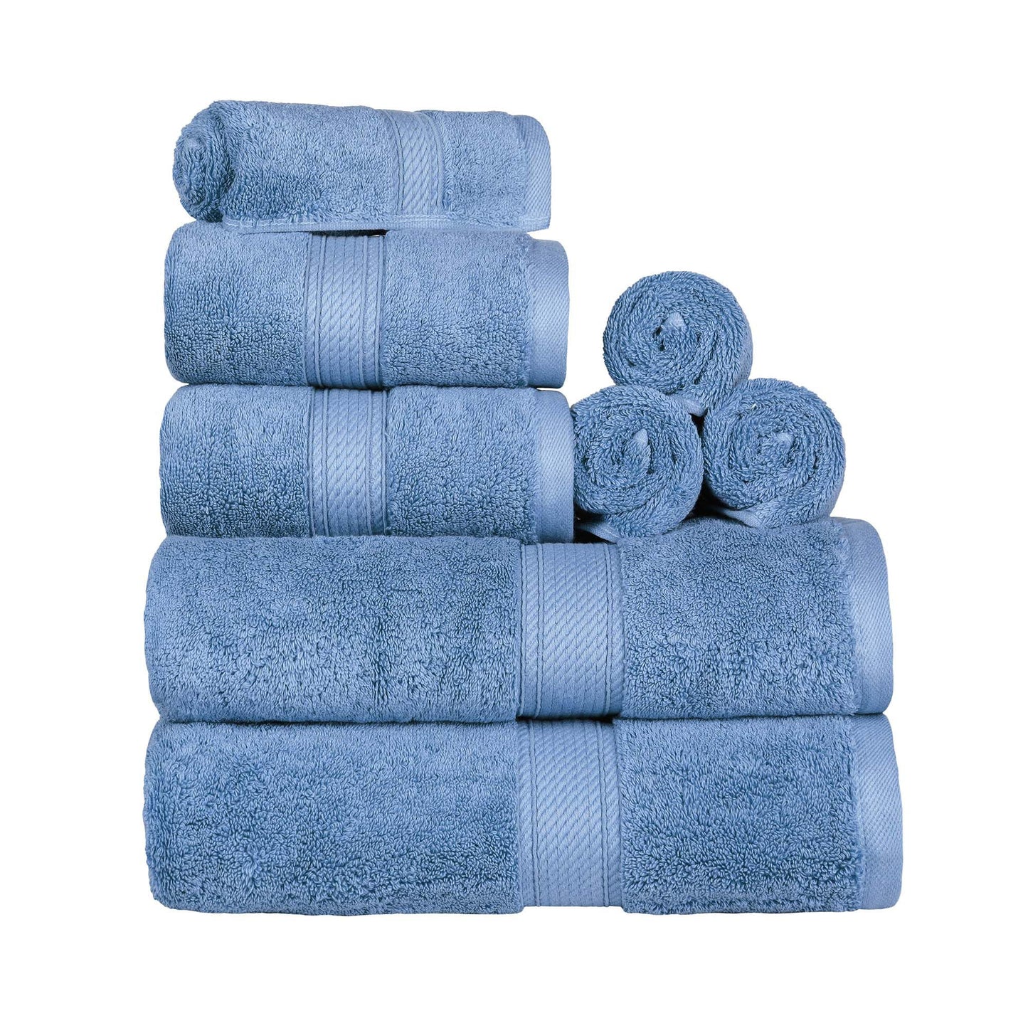 SUPERIOR Egyptian Cotton Ultra Plush & Absorbent, 8 Piece Set, Denim Blue