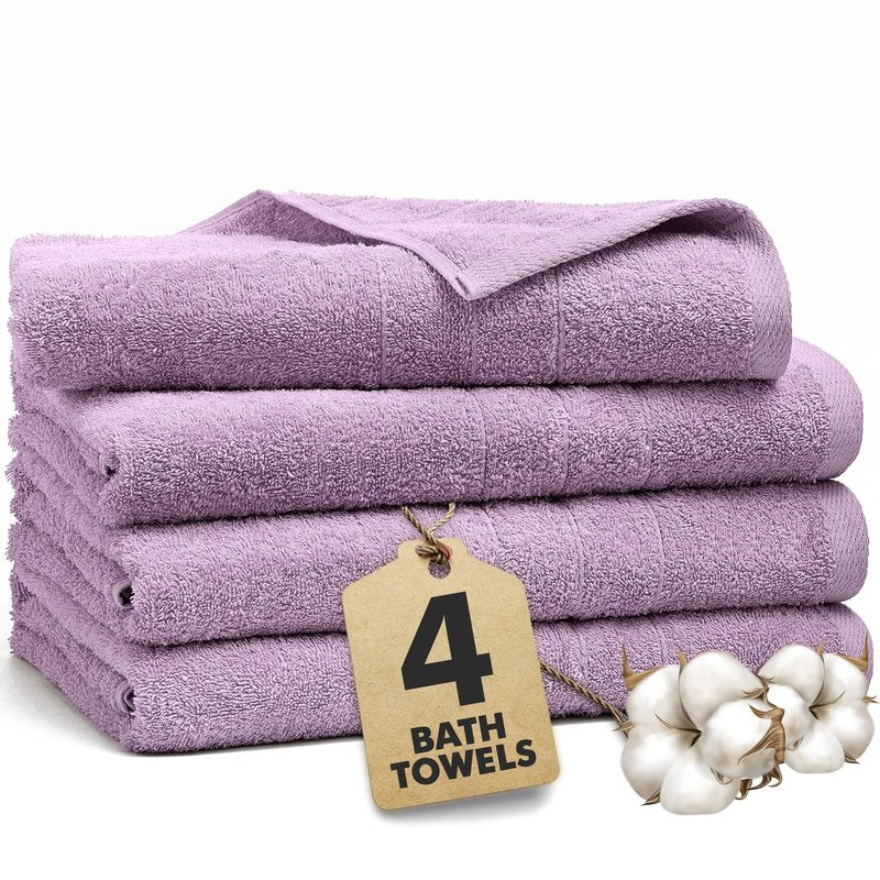 Novo Home Bath Towels Set of 4 – 100% Cotton Lilac Extra Large Towels for Bathroom, Spa Use (55x28 in) – Super Soft and Quick Dry Large Bath Sheets for Adults