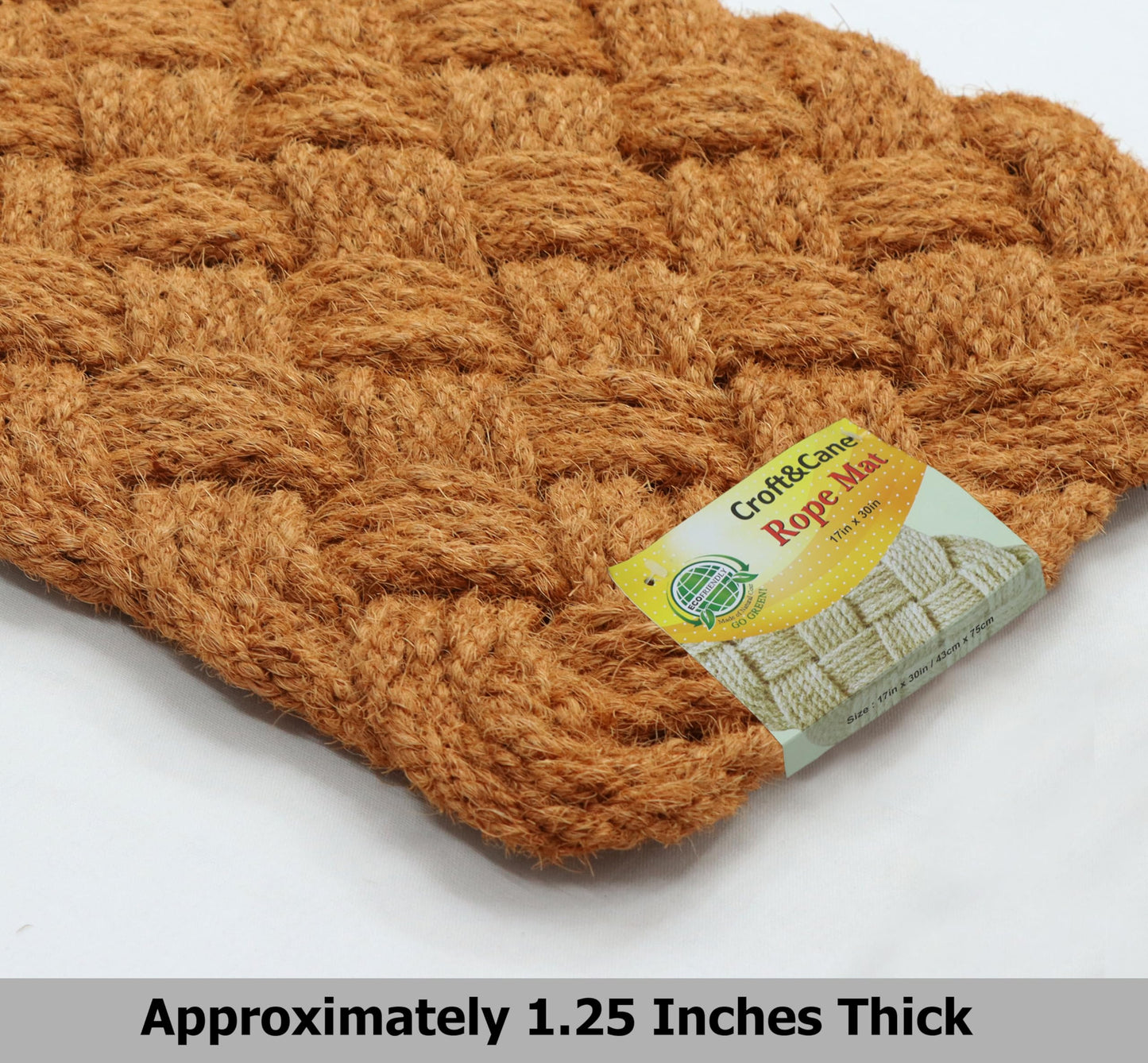 Croft&Cane Rope Woven Doormat - Set of 2 Natural 17x30 Inches Handmade Coir Entryway Mat - Nautical Interwoven Rope Design - Heavy Duty Coconut Fiber Door Mat for Indoor Outdoor Use
