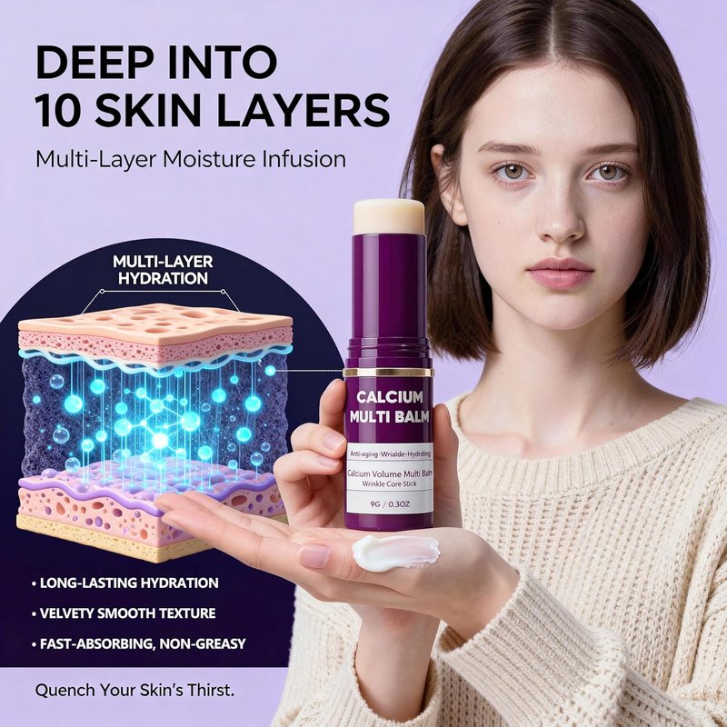 Cemenrete Calcium Multi Balm 2PCS, All-in-One Multi-Action Stick & Anti-Aging Stick, Korean Collagen for Wrinkles, Hydrating Formula for Face, Eyes, Neck & Lips (Set)
