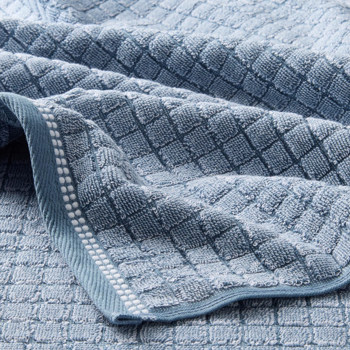 TOWN & COUNTRY EVERYDAY 4-Piece Textured Windowpane Washcloth Set, 13x13-Inch, 100% Cotton, Plush & Absorbent 550GSM, Blue