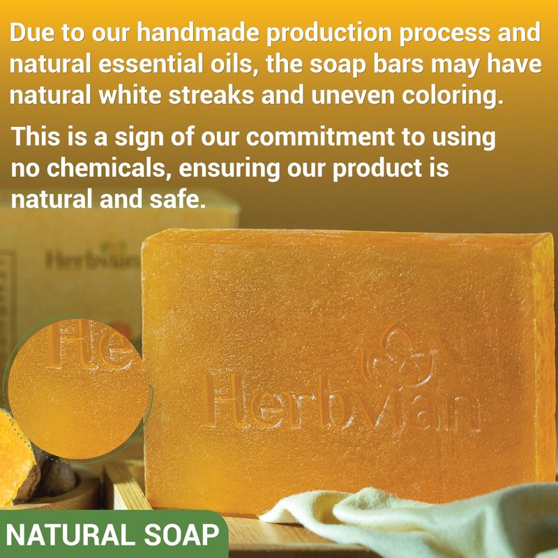 Herbvian 100% Natural Turmeric Soap Bar for Face and Body, Warmth Lemongrass Mosquito Repellent Soap, Vietnamese Back Acne Bath Body Soap, Anti-Acne Cleansing Healthy for All Type Skins (Pack 2)