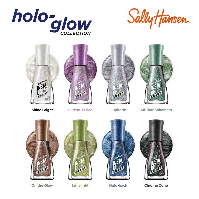 Sally Hansen Insta-Dri Holo-Glow Nail Polish | Quick Dry, Long Lasting, Streak-Free Shine | Semi-Opaque, Shimmer | 103 Euphoric | Holographic Gray Nail Color