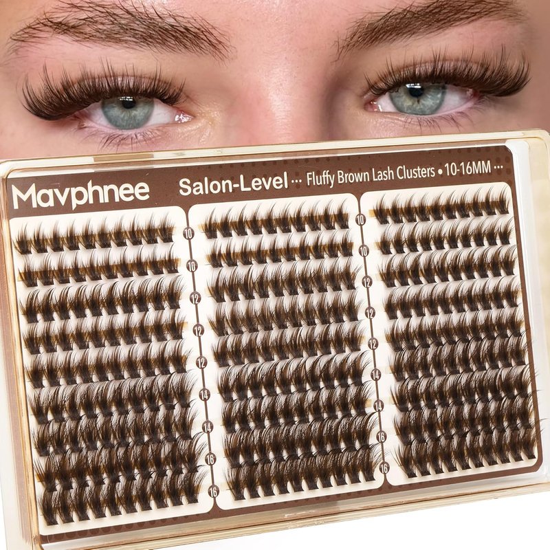 Mavphnee Brown Lash Clusters - Wispy Fluffy Individual Eyelash Extensions | Dark Brown Featherlight Lashes, 270PCS Value Pack (10-12-14-16MM)