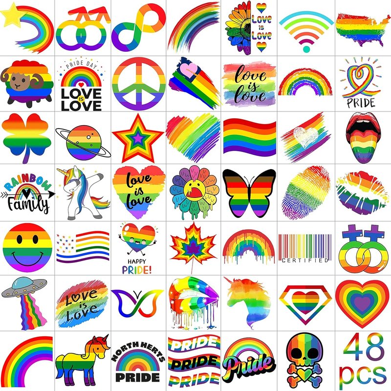 Skiennix 48 PCS Rainbow Temporary Tattoos - Vibrant LGBTQ Pride Face Stickers for Celebrations