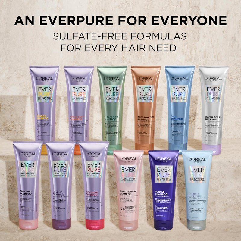 L'Oreal Paris Sulfate Free Shampoo for Curly Hair, Lightweight, Anti-Frizz Hair Care with Coconut Oil, EverPure, 8.5 Fl Oz (Packaging May Vary)