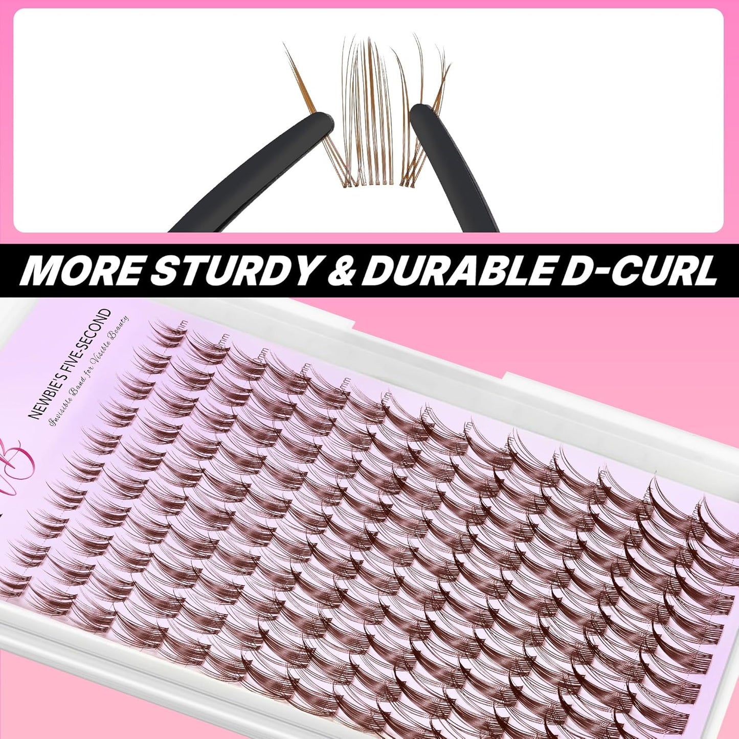 VEYESBEAUTY Brown Manga Lash Clusters - Thin & Invisible Band DIY Individual False Eyelashes | 8-18mm Mixed Length Wispy Lash Tray