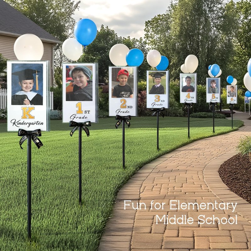 2026 Graduation Decorations - K-12 Yard Signs with Ground Stakes - Gold Graduation Decoration for Kindergarten High School Middle School - Class of 2026 Photo Lawn Sign for Party Supplies