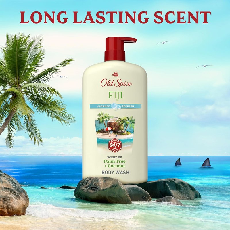 Old Spice Body Wash for Men - 24/7 Fresh Cleanse with Vitamin B3 | Fiji Coconut Scent, 25 oz (Pack of 4)