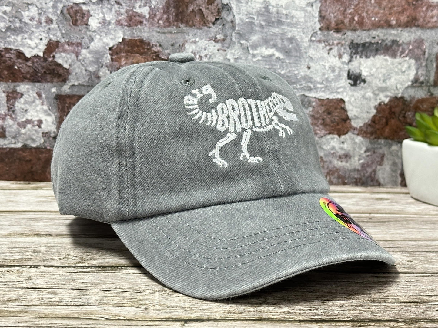 Hepandy T-Rex Skeleton Hat for Boys, Big Brother Gifts for Kids, Washed Gray Tyrannosaurus Baseball Cap Adjustable Hat