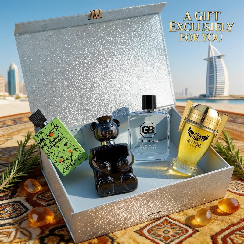 A CENTER Men's Cologne Gift Set 4 x 3.4 FL oz|Luxury perfume with Premium Presentation Box|Perfect Valentine's Day Gift Him|Long Lasting Fragrance(HoneyBearB&DubaiChoG&InvincibGo&GuiltB)