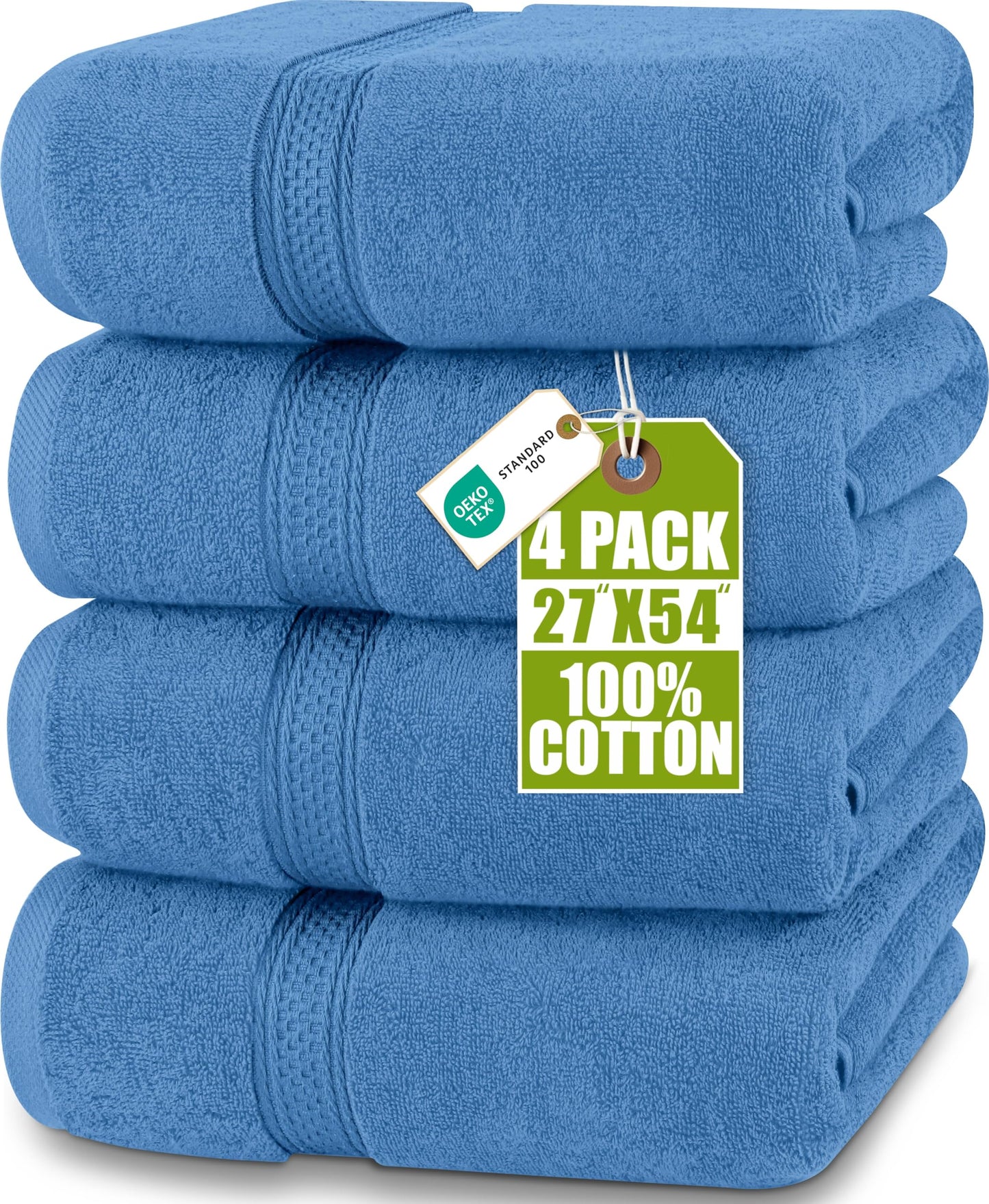 Utopia Towels 4 Pack Premium Bath Towels Set, 27 by 54 Inches, 100% Ring Spun Cotton 600GSM, Lightweight and Highly Absorbent Quick Drying Towels, Perfect for Daily Use, Electric Blue