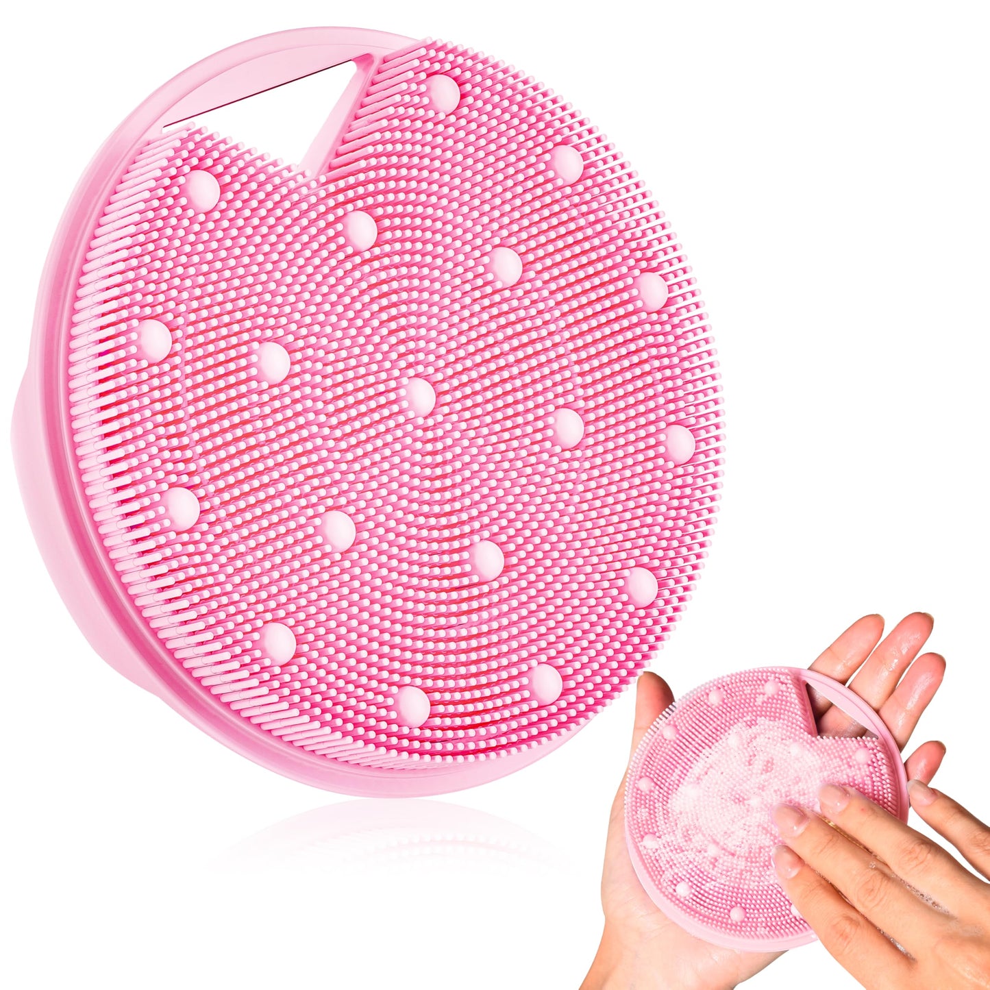 XCRUCC Silicone Body Scrubber - Anti Zinc Infused- Stiff & Soft Bristles Exfoliating Body Scrubber for Shower Body,Unblock Blood Circulation,Lymphatic Drainage - Pink