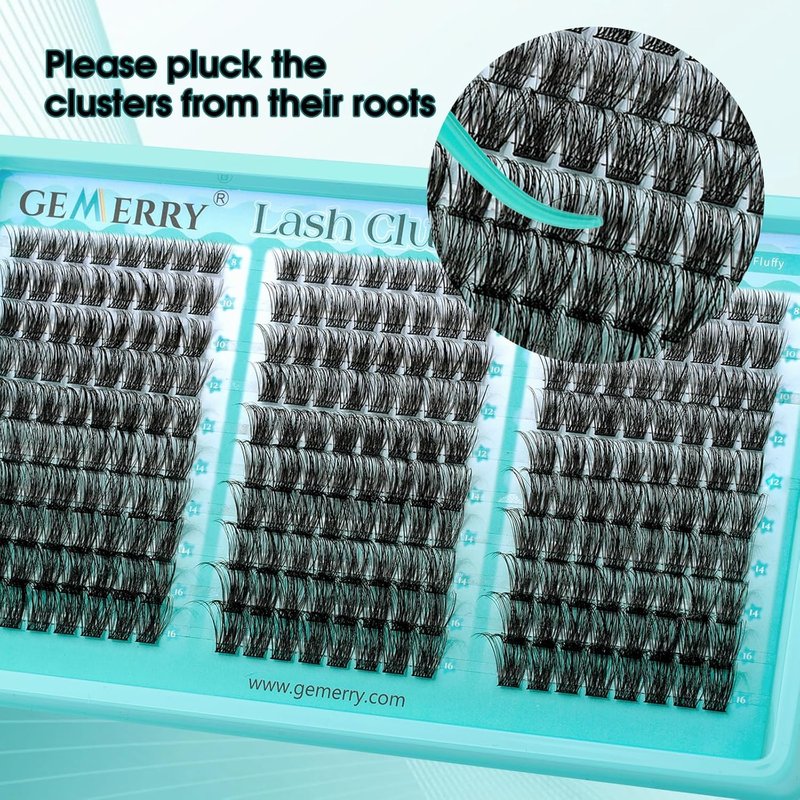 GEMERRY Cluster Lashes - Wispy Natural D Curly Eyelashes | 8-16mm Individual DIY Extensions