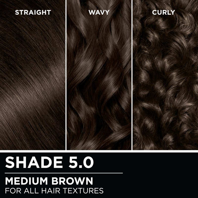 Garnier Olia Hair Color, Ammonia-Free Permanent Hair Dye, Oil-Powered Formula for 100% Gray Coverage and 3x Shinier Hair, Vegan & Cruelty Free, 5.0 Medium Brown, 2 Count