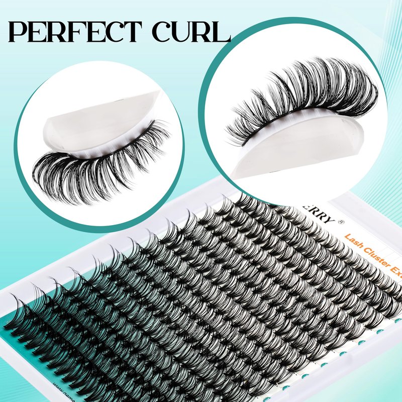 GEMERRY Eyelash Extension Kit Thick Curl Fluffy Clusters Kit With Lash Bond and Seal, Tweezers, DIY Lash Extension (80P-10-18mm)