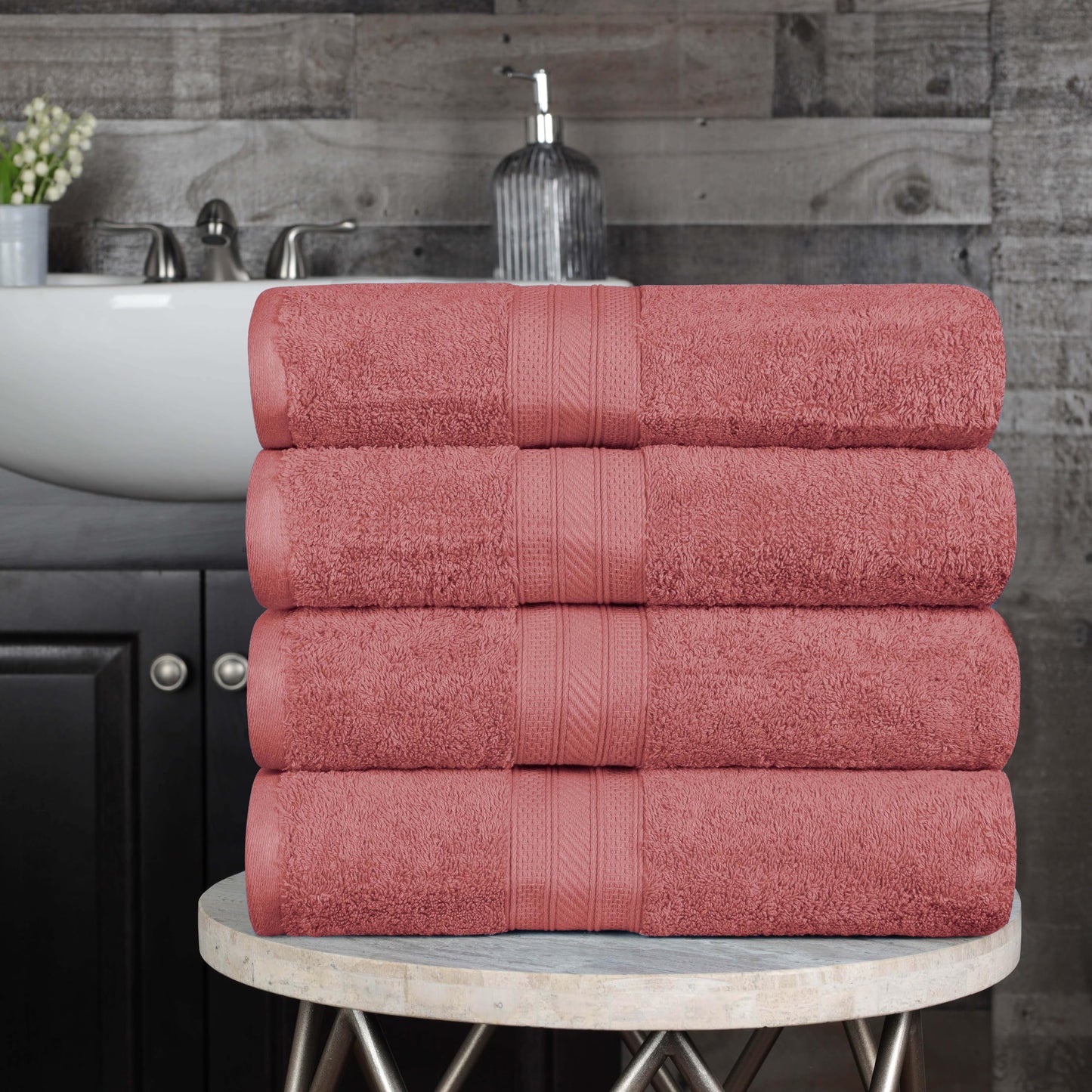 Superior 700 GSM Long Staple 100% Combed Cotton, Durable, Plush and Absorbent 6-Piece Single Ply Towel Set - Blush