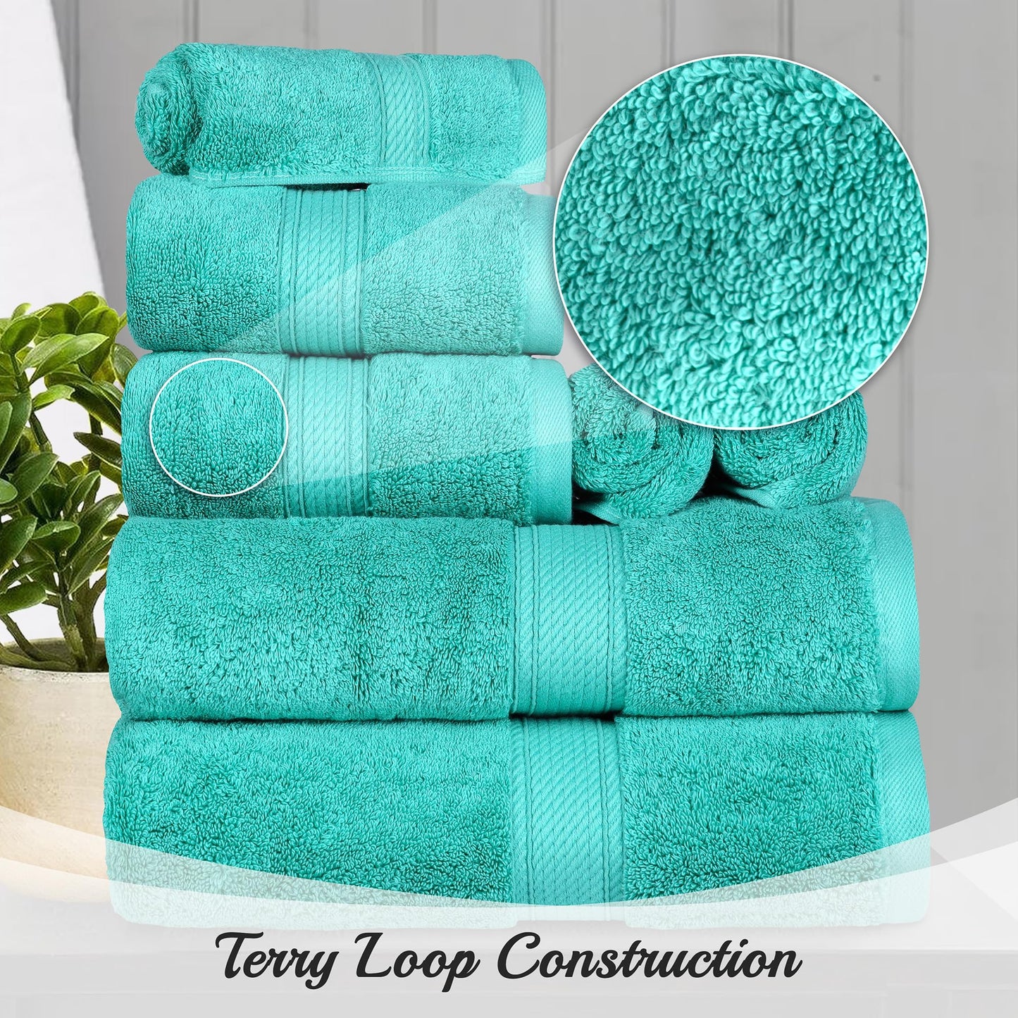 Superior Egyptian Cotton Pile 9 Piece Towel Set, Includes 3 Bath, 3 Hand, 3 Face Towels/Washcloths, Ultra Soft Luxury Towels, Thick Plush Essentials, Guest Bath, Spa, Hotel Bathroom, Turquoise
