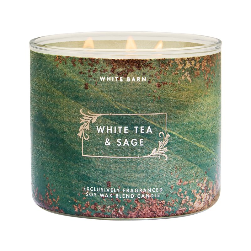 Bath & Body Works White Tea & Sage 3-Wick Candle - Scented Candle for At-Home Use - Long-Lasting, Room-Filling Fragrance - High Fragrance Oil Concentration - Soy Wax Blend