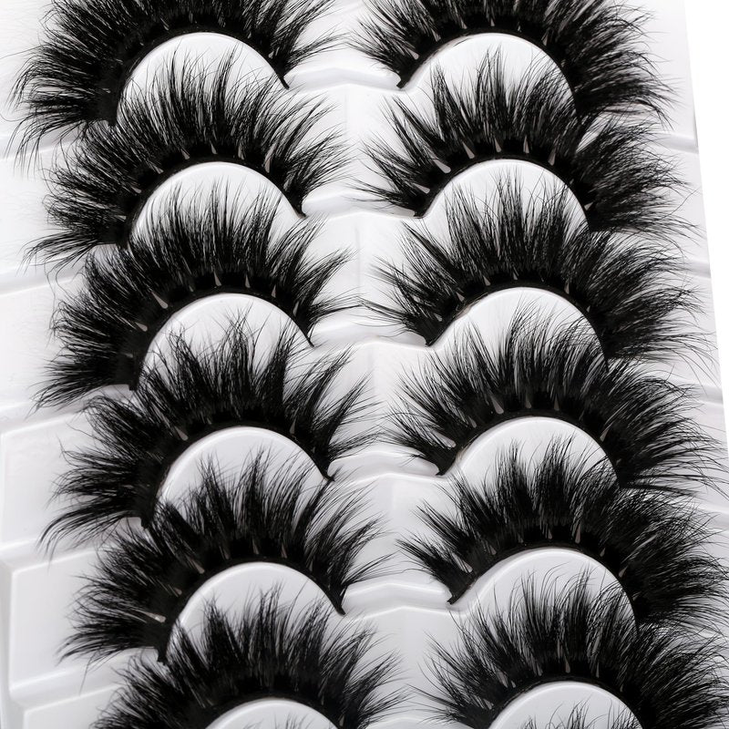 Pooplunch Cat Eye Look Dramatic False Eyelashes Extension Volume Thick 20MM Long Wispy 8D Soft Faux Mink Lash Fake Eyelashes Strips 7 Pairs Pack