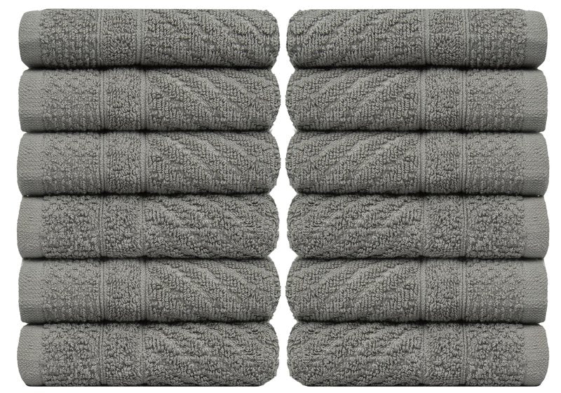 Pleasant Home Chevron Wash Cloths Set - 12 Pack (12” x 12”) – 509 GSM - 100% Ring Spun Cotton Wash Cloth - Super Soft and Highly Absorbent Face Towels (Dark Grey)