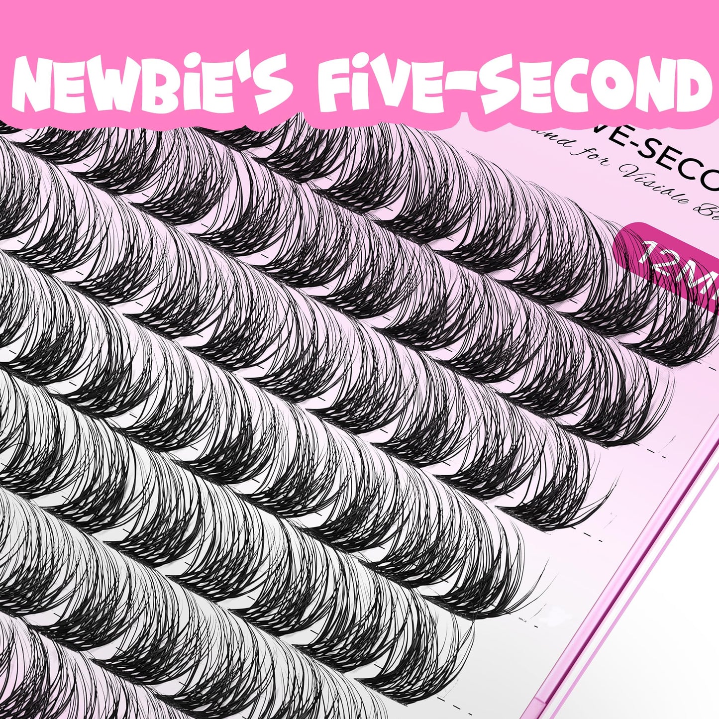 VEYESBEAUTY Lash Clusters Individual Eyelash Extensions Thin & Invisible Band DIY False Eyelashes for Self-application Newbie's Five-Second Series Wispy Lash Tray, Dreamy 12mm Single Length