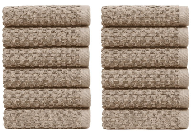 COTTON CRAFT Euro Spa Waffle Wash Cloth - Set of 12 Luxury Pure Ringspun Cotton Waffle Weave Bathroom Face Towel - Everyday Absorbent Hotel Gym Shower Beach Kitchen Travel Dorm - 12x12 inches - Linen