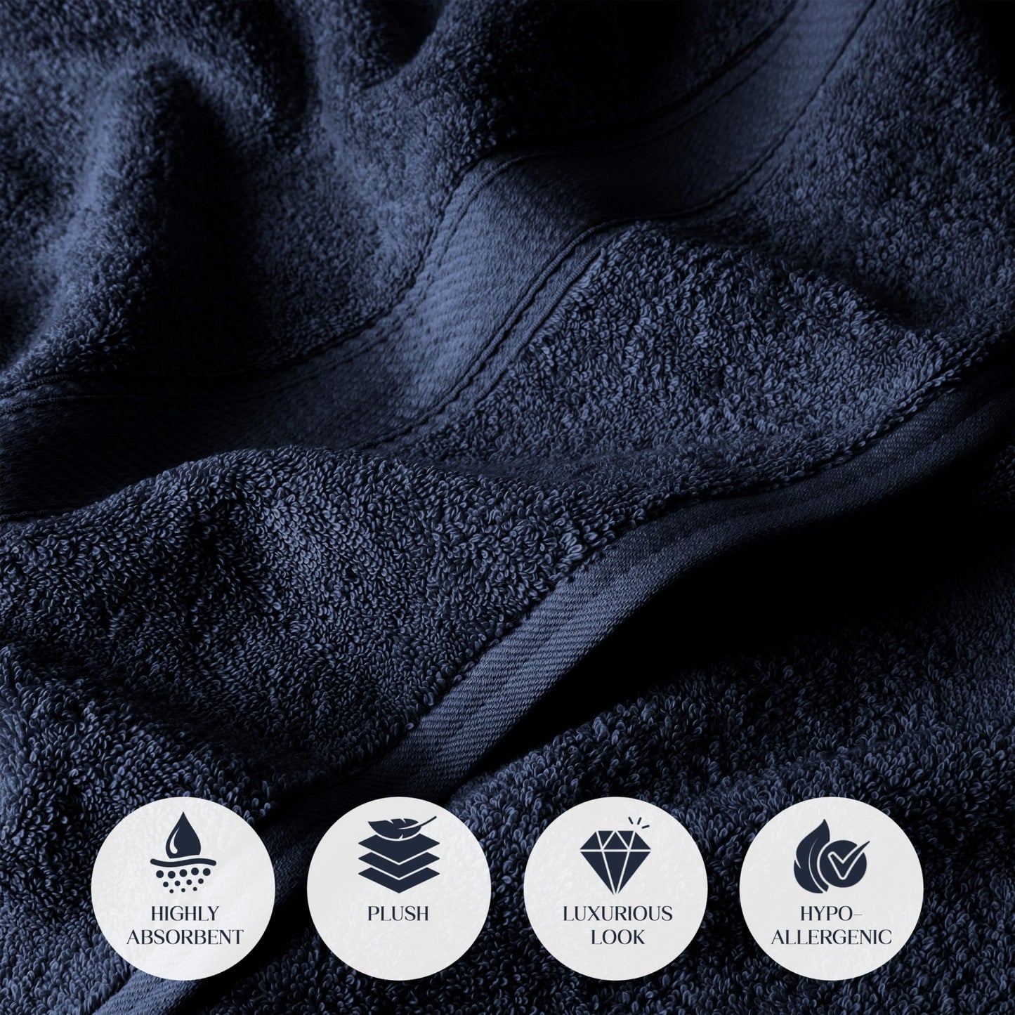 SUPERIOR Egyptian Cotton Pile 6 Piece Towel Set, Includes 2 Bath, 2 Hand, 2 Face Towels/Washcloths, Ultra Soft Luxury Towels, Thick Plush Essentials, Guest Bath, Spa, Hotel Bathroom, Navy Blue