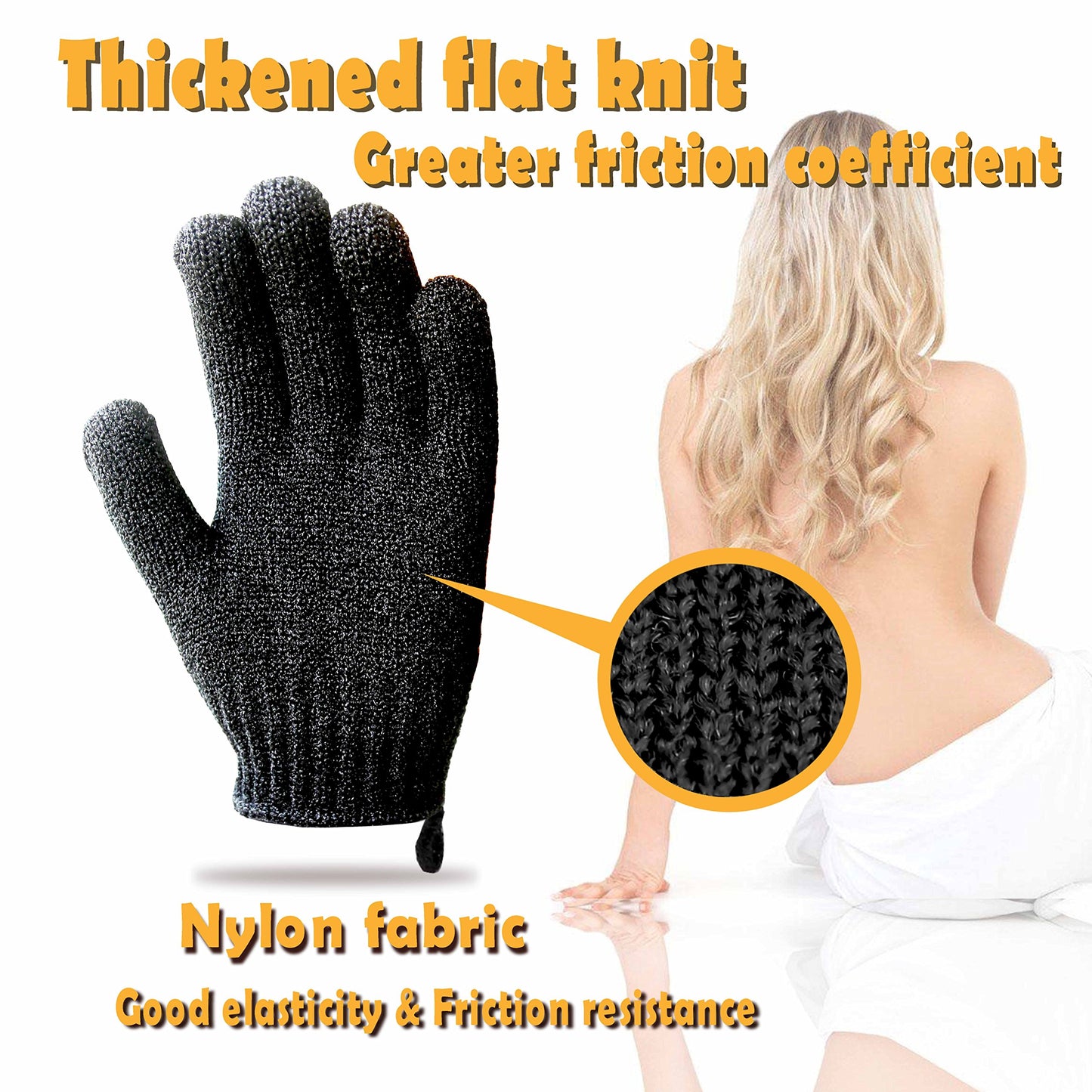 MIG4U Exfoliating Shower Gloves for Bath,6 Pairs Premium Nylon Body Wash Bathing Gloves for Men Women Spa, Massage and Skin Scrub, Dead Skin Remover with Hanging Loop, Black, Regular Size