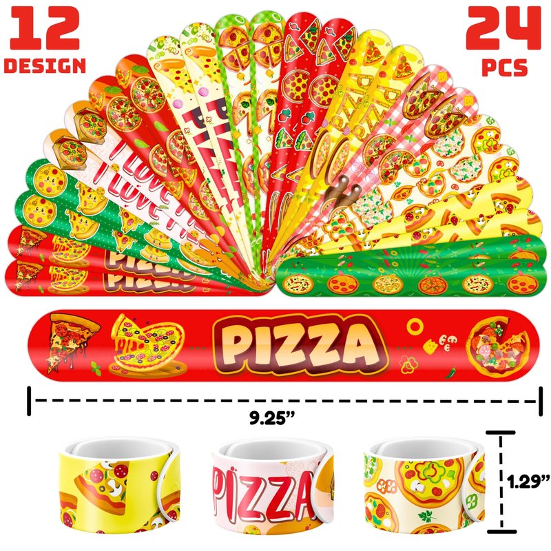 72PCS Pizza Party Set 48PCS Temporary Tattoos 24PCS Slap Bracelets Fun Food Themed Birthday Supplies, Baby Shower Gifts, Classroom Rewards & Party Decor for Kids Boys & Girls
