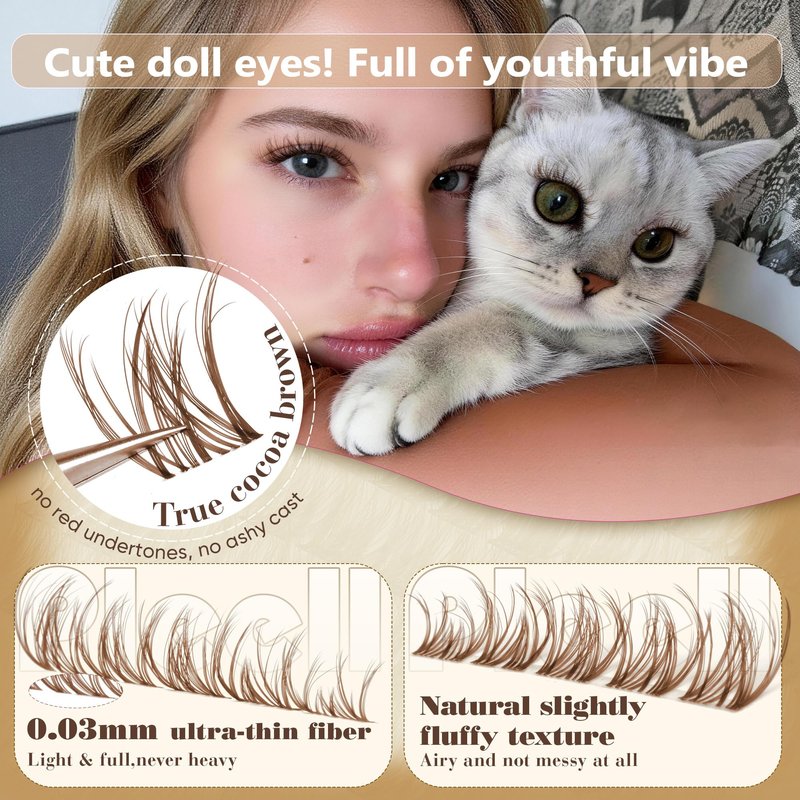 Brown Lash Clusters 10-16MM DD-Curl Spider Eyelash Clusters Wispy Fluffy DIY Cluster Eyelash Extensions with Thin&Clear Band Natural Individual Lashes by Pleell