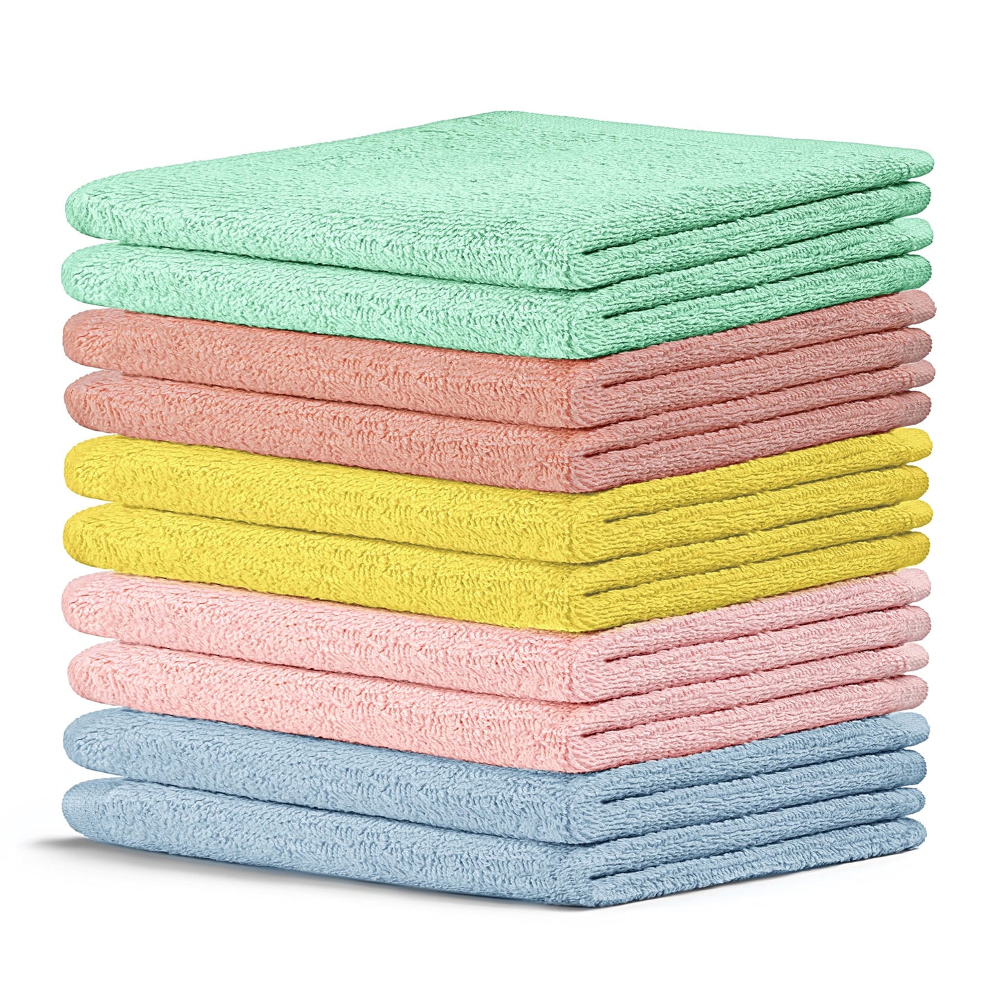 Crystal Ridge Cotton Wash Cloths 10 Pack - Washcloths for Showering, Face and Body, Soft and Highly Absorbent Multipurpose Towels for Bathroom, Kitchen, Spa and Gym - Wash Rags 12 x12 (Pastel)
