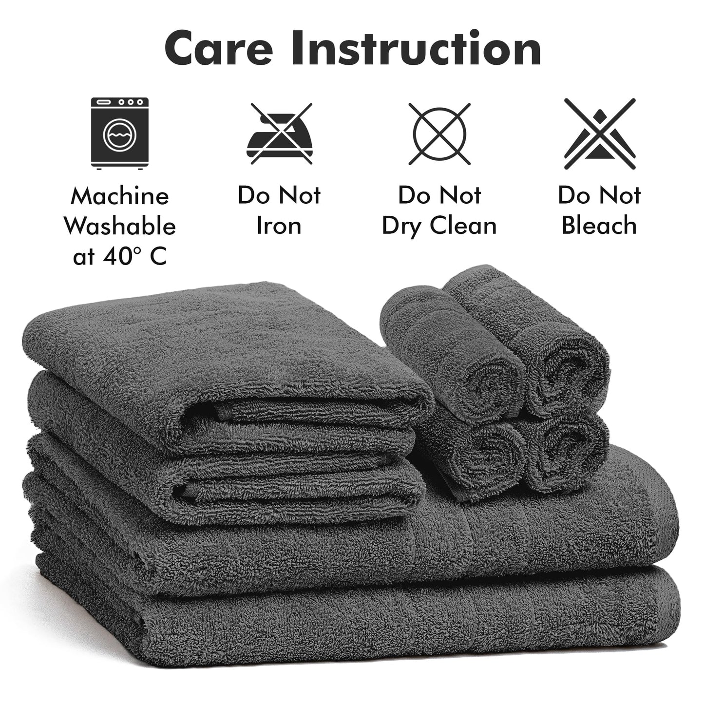 Novo Home Bath Towels Set of 8 – 100% Cotton (Dark Grey) Bathroom Towel Set Bale Includes 2 Bath, 2 Hand, 4 Face Towels – Soft, Absorbent & Quick Dry Towel for Bathroom, Spa, Kitchen, Hotel Use