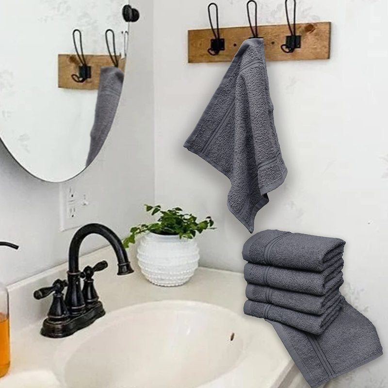 Living Fashions Washcloths – Set of 12 – Size 12” x 12” – Thick Loop Pile Washcloth – Absorbent and Soft 100% Ring-Spun Cotton Wash Cloth – Lint Free Face Towel–Wash Cloths Perfect for Bathroom (Grey)