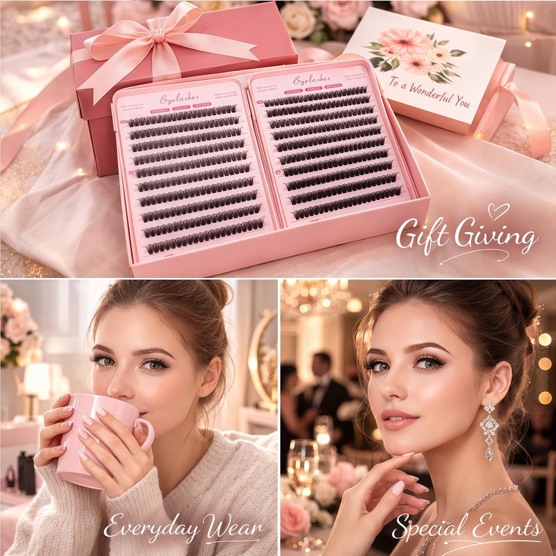 Lash Clusters Kit: Eyelash Clusters Individual Lash Extension Kit 480 Pcs D Curl Fluffy Wispy False Eyelashes Extensions Thin Band with Bond Seal Tweezers Brush
