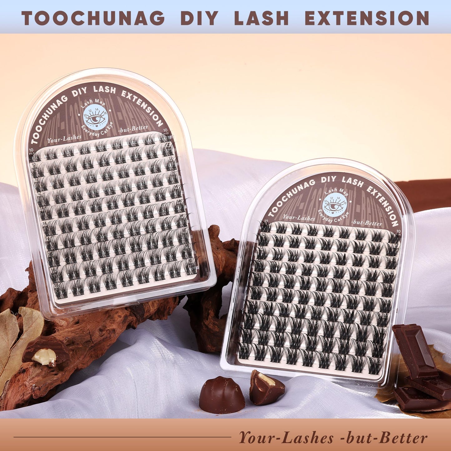 TOOCHUNAG Natural Lash Clusters Wispy Eyelash Clusters D Curly Volume Individual Lashes 10-16MM Cluster Eyelash Extensions DIY Lash Extension Thin Band Soft False Lashes Clusters