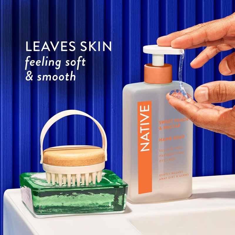 Native Liquid Hand Soap, Sweet Peach & Nectar Scent, Non-Drying Formula for Soft, Smooth Hands, Made with Plant-Based Cleansers, Sulfate & Paraben Free, 13 oz Bottle
