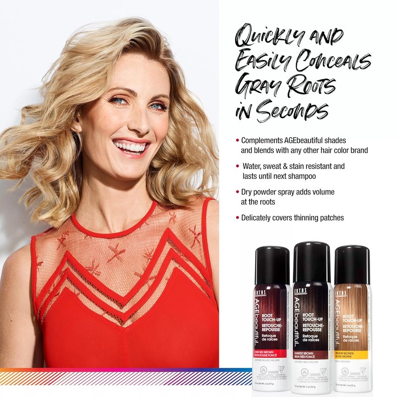 AGE Beautiful Root Touch Up Hair Color Spray - Temporary Gray Concealer for Volume & Thinning Patches | Water & Sweat Resistant