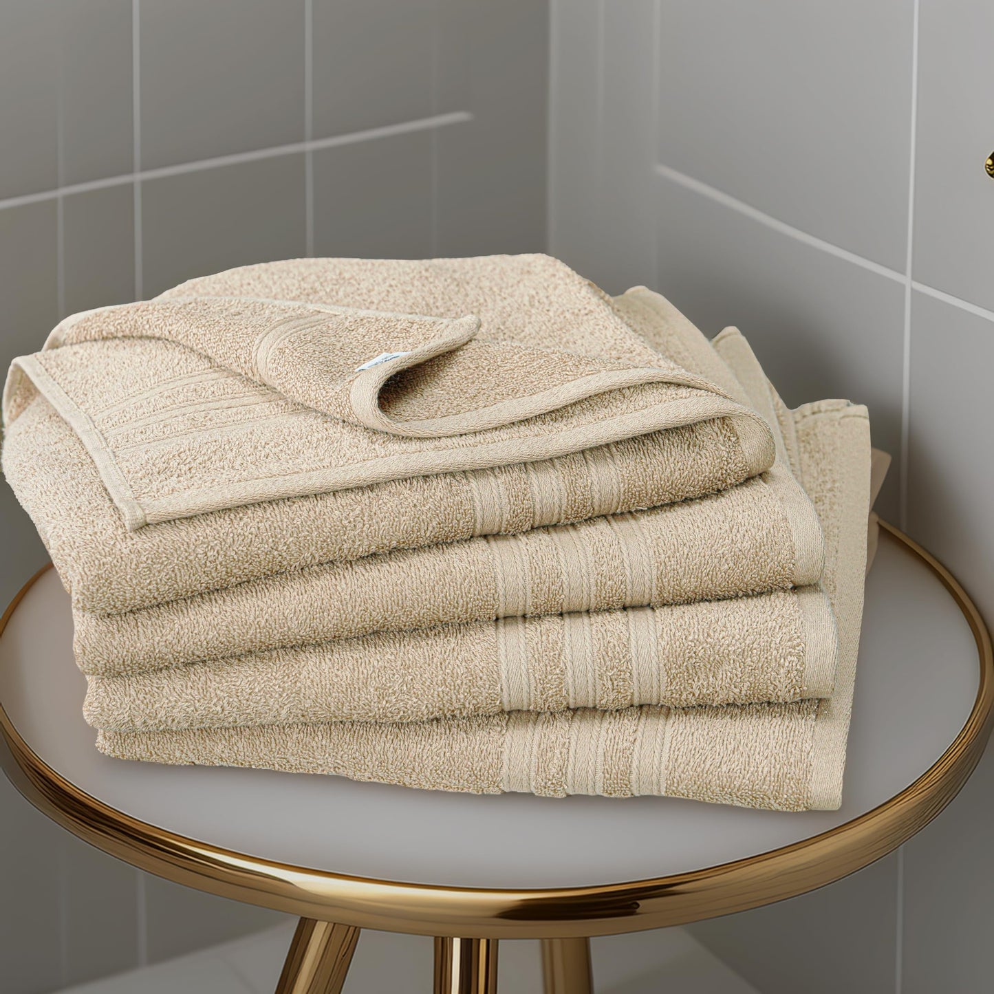Tens Towels Pack of 4 Soft Bath Towels, 100% Cotton, 27 x 54 Inches, Lightweight & Quick-Dry, Ideal for Daily Bathroom Use, Practical & Comfortable, Beige