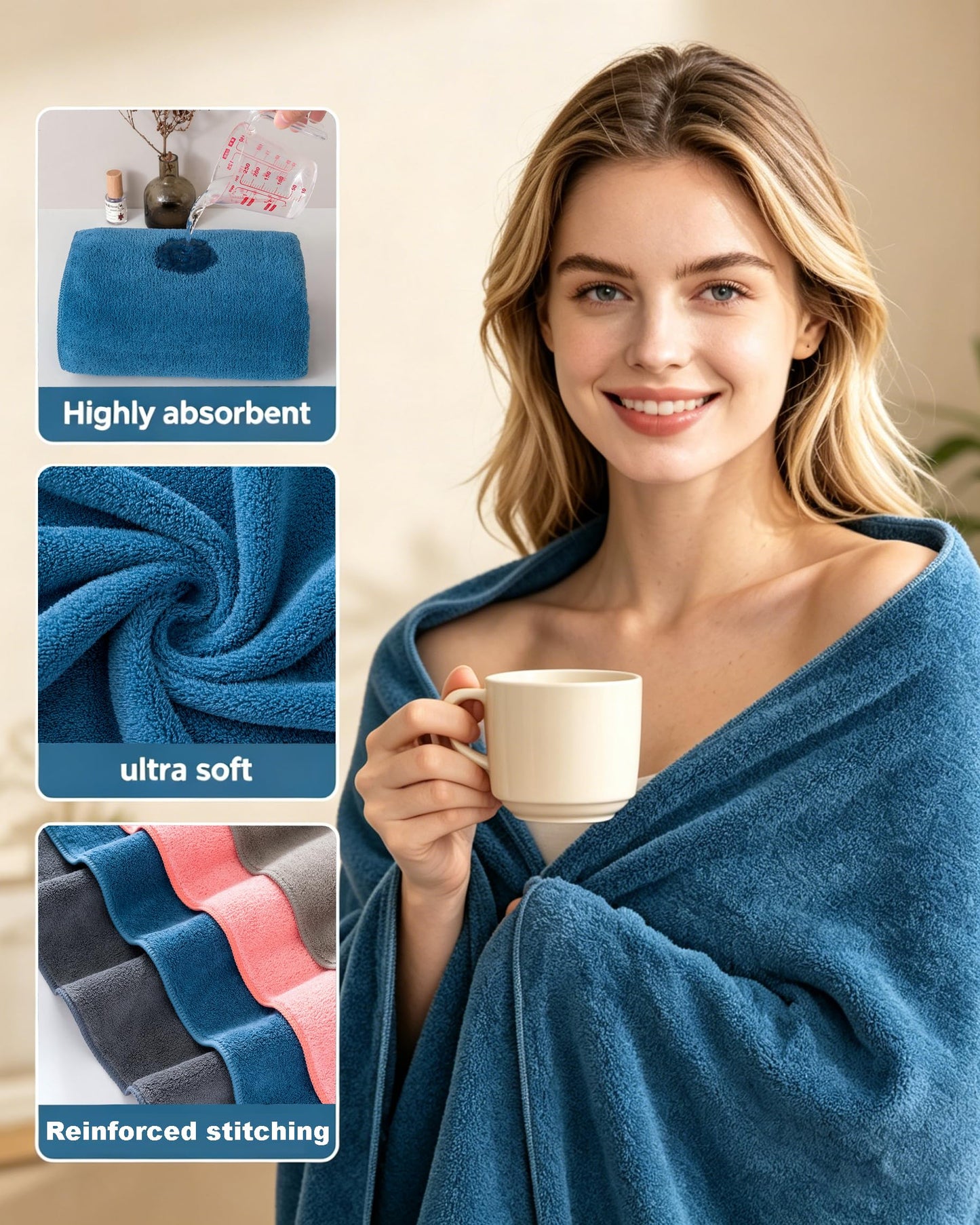 Lumimi Towels 4 Piece Soft Microfiber Bath Towel Set Salon Gym Yoga Travel Super Absorbent Lightweight Quick Dry and Durable, 55" L x 27" W, 4 Pack Multicolour Red