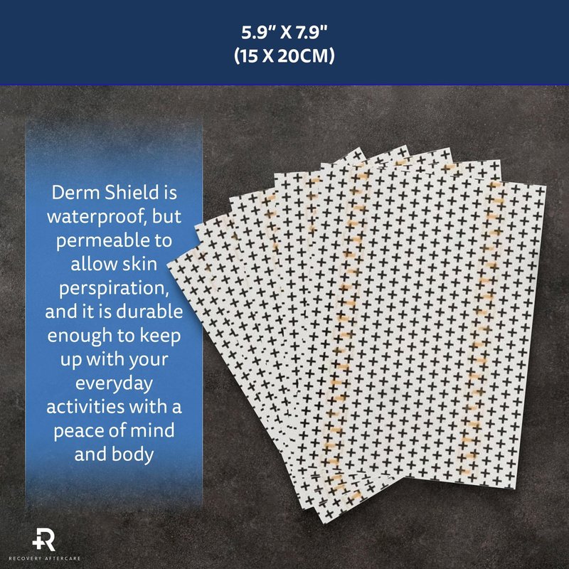 Recovery Aftercare Derm Shield Tattoo Cover Up Patch - Latex-Free & Waterproof Tattoo Aftercare Bandage - Transparent Matte Film - Promotes Healing & Skin Renewal - 5.9 x 7.9 Inches, 10 Pack