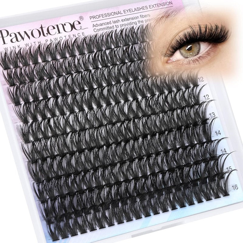 Pawotence Lash Clusters - 200pcs 50D Individual Eyelash Extensions | Self-Application 9-16mm