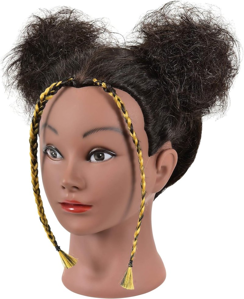 Kinky Curly Mannequin Head - 100% Human Hair for African American Braiding & Styling | Cosmetology Training Display with Stand