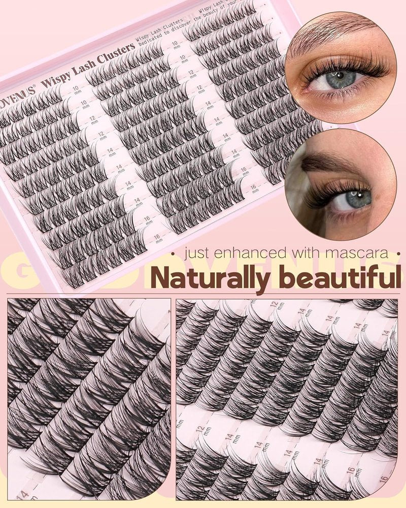 Goddvenus Wispy Lash Clusters Kit Mascara-like Natural Eyelash Clusters Lashes Cluster Eyelash Extensions Kit 10-16mm False Eyelashes Individual Lashes C Curl Lash Extension Kit For DIY