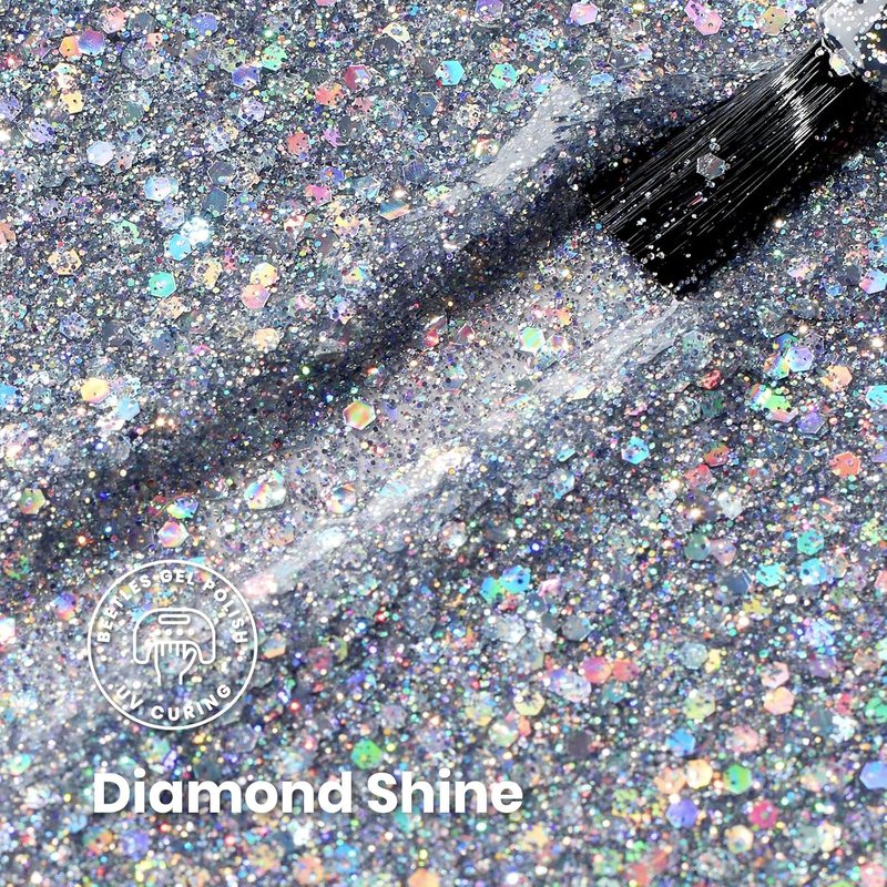 Beetles Glitter Gel Nail Polish - Holographic Stardust Diamond-Shine 15ml | Long-Lasting Silver Nail Art for Home Salon