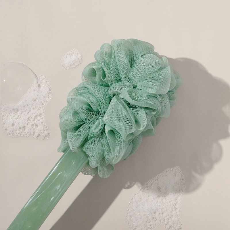 EcoTools Sea Gems EcoPouf Bath Brush, Gentle Exfoliating Body Scrubber for Shower Cleansing & Smoothing, Recycled Netting Loofah with Long Handle, Vegan & Cruelty-Free, 1 Count