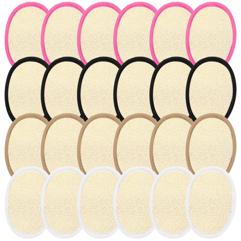 Boao 24 Pcs Loofah Pack Loofah Pads Bulk for Facial Exfoliating Body Bath Shower Mini Sponge Pads Natural Scrubber Brush for Men Women Spa and Travel(White, Coffee, Black, Pink)